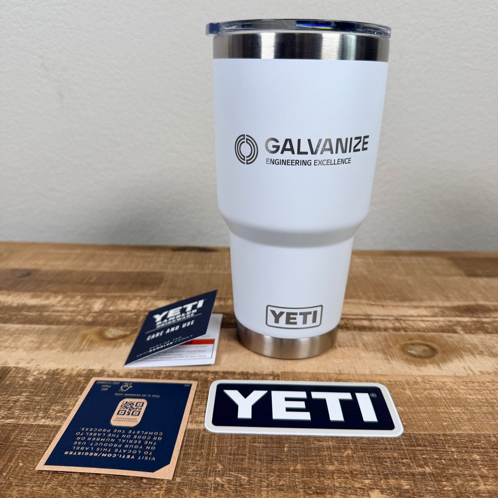 YETI Rambler Tumbler 30oz White Galvanize Engineering MagSlider Lid